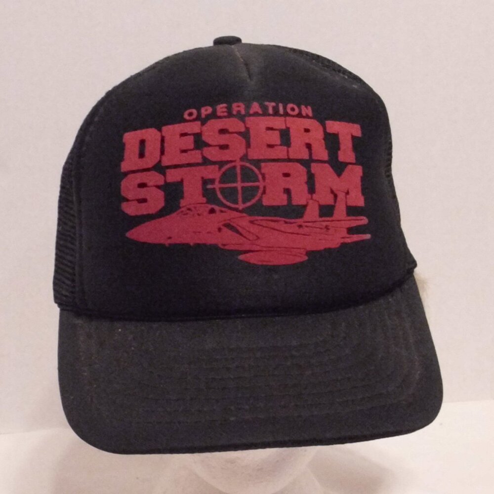 Operation Dessert Storm Hat 1991 Men Black Red Graphic Fighter Jet Snapback Hat